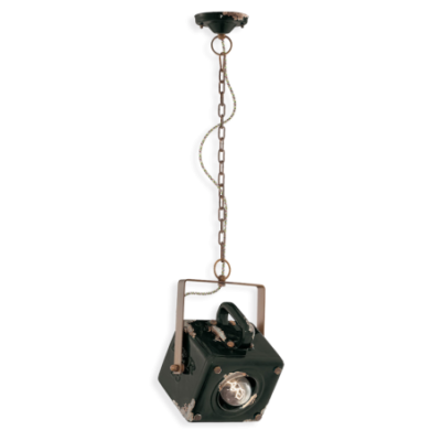 Ceramiczna lampa wisząca Industrial Vintage Nero z czarnym kloszem  Ferroluce