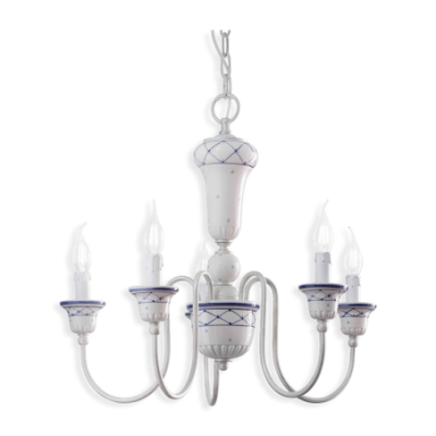 Ceramiczna lampa wisząca Sanremo biała z niebieskim wykończeniem Ferroluce