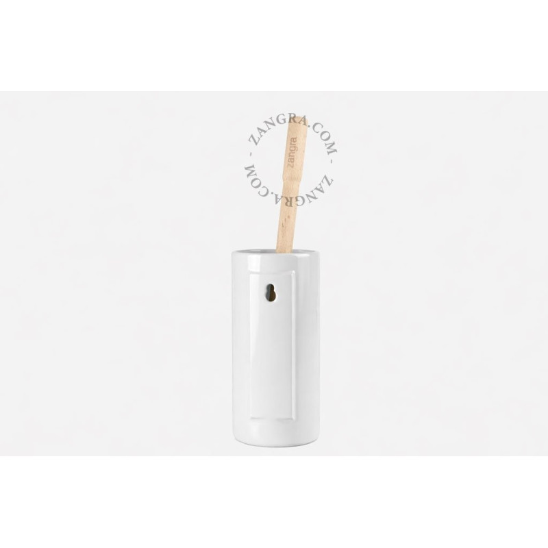 Daphne White Porcelain Toilet Brush Holder with Wooden Brush Zangra