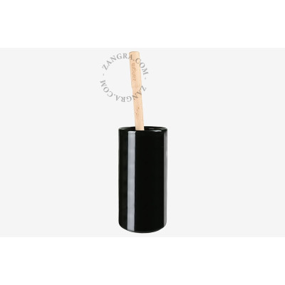 Daphne black porcelain toilet brush holder with wooden brush Zangra