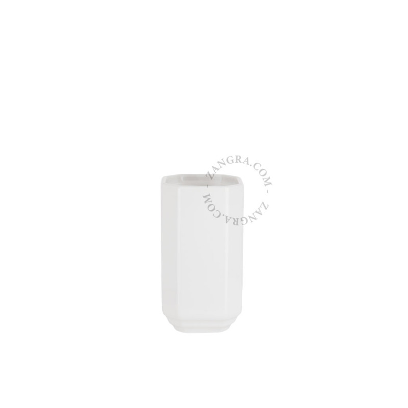 Becca White Porcelain Toilet Brush Holder with Wooden Brush | Zangra