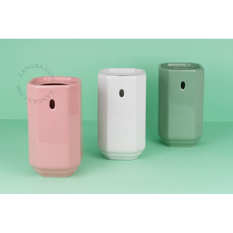 Becca Pink Porcelain Toilet Brush Holder with Wooden Brush | Zangra