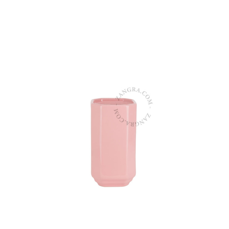 Becca Pink Porcelain Toilet Brush Holder with Wooden Brush | Zangra