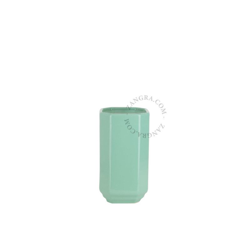 Becca Mint Green Porcelain Toilet Brush Holder with Wooden Brush | Zangra
