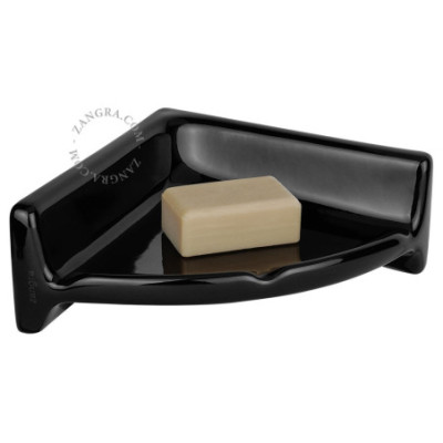 Black porcelain wall-mounted corner shelf Zangra