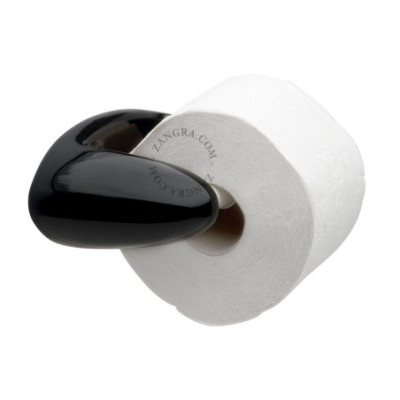 Black porcelain toilet roll holder Zangra