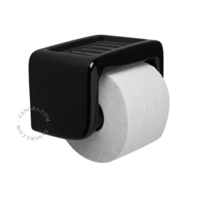 Black porcelain toilet roll holder with soap dish Zangra