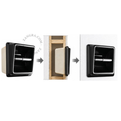 Black porcelain recessed toilet roll holder Zangra