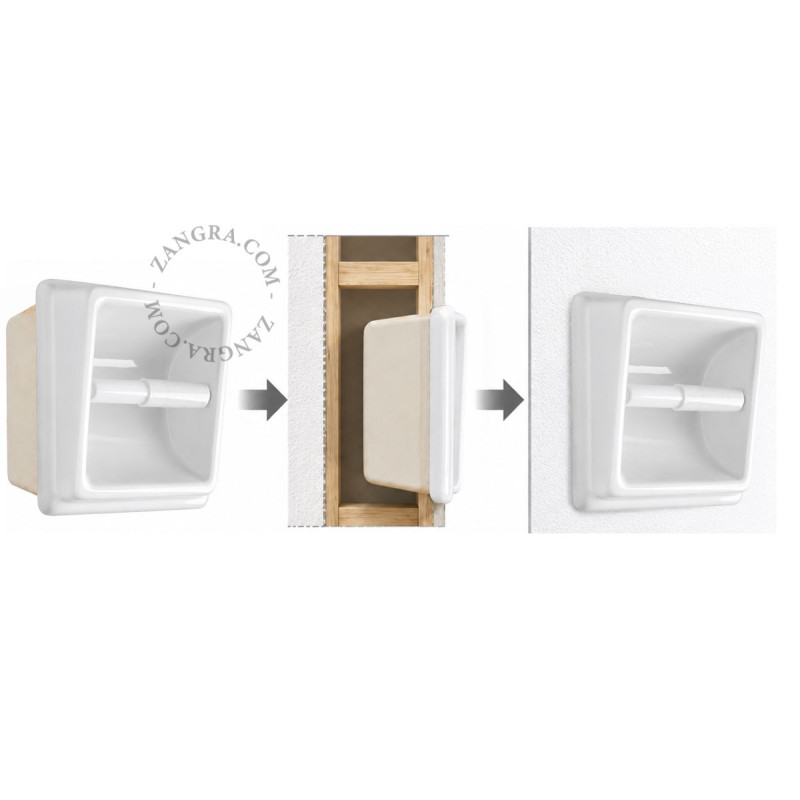 White porcelain recessed toilet roll holder Zangra