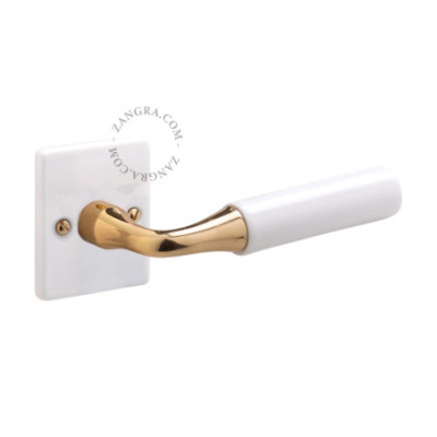 Klamka biała porcelana i mosiądz Zangra