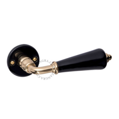 Black porcelain and brass door handle Zangra