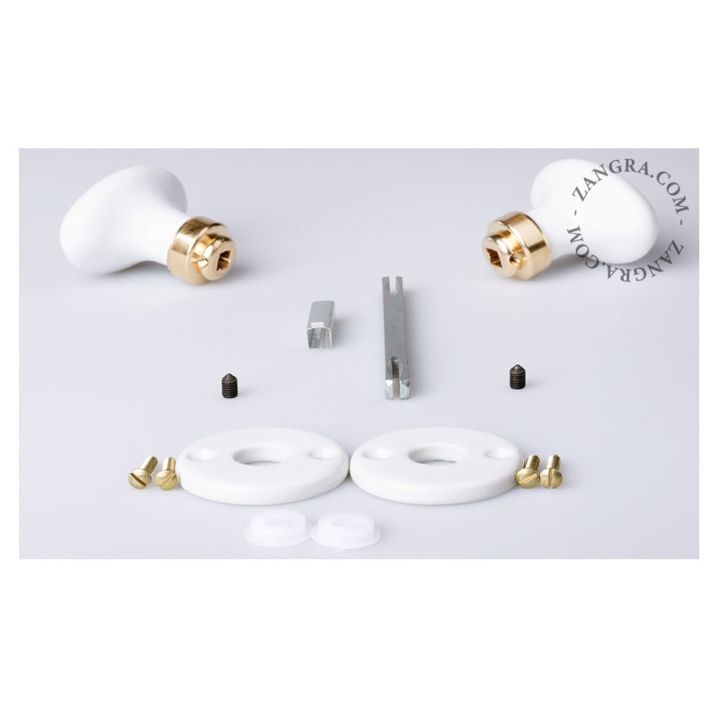 White porcelain and brass door knob Zangra