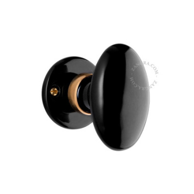 Black porcelain and brass door knob Zangra