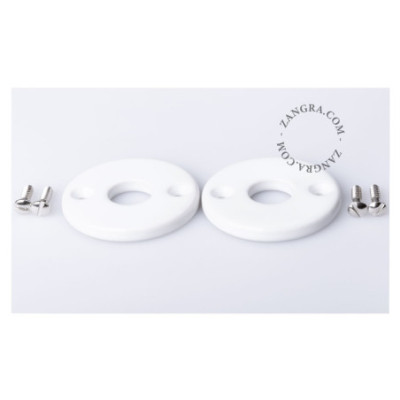 White porcelain door handle roses - silver-coloured screws Zangra