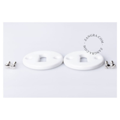 White porcelain keyhole escutcheons - brass screws Zangra