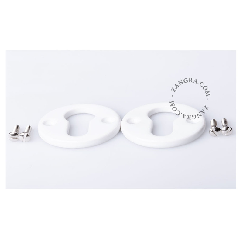 White porcelain cylinder escutcheons - silver-coloured screws Zangra