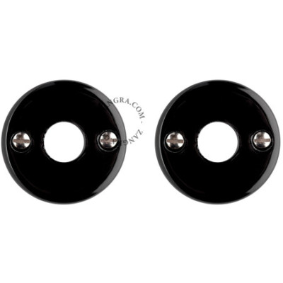 Black porcelain door handle roses - silver-coloured screws Zangra