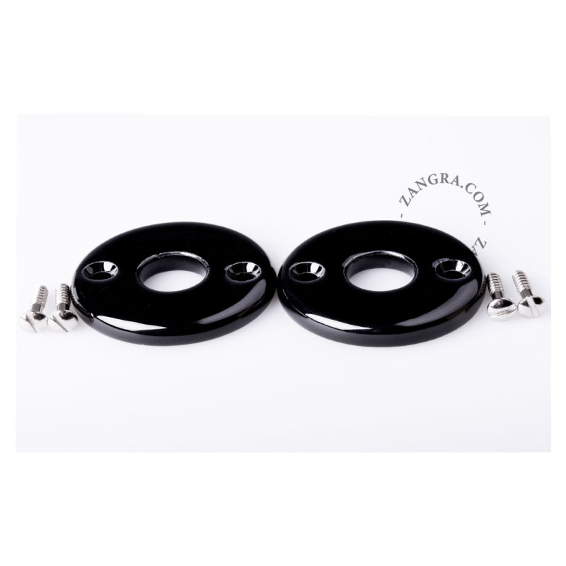 Rozetki do klamek czarna porcelana – srebrne śrubki Zangra