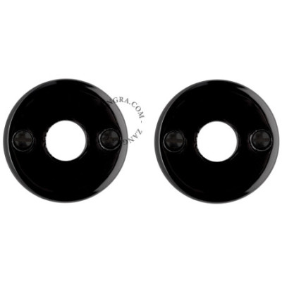 Black porcelain door handle roses - black screws Zangra