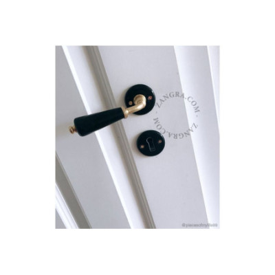 Black porcelain keyhole escutcheons - brass screws Zangra