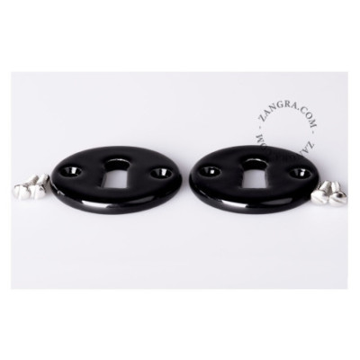 Black porcelain keyhole escutcheons - black screws Zangra