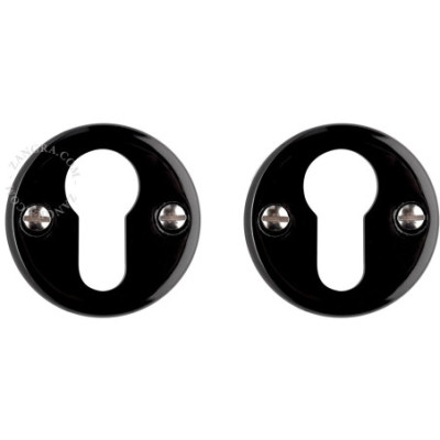 Black porcelain cylinder escutcheons - silver-coloured screws Zangra