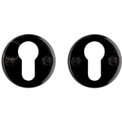 Black porcelain cylinder escutcheons - black screws Zangra