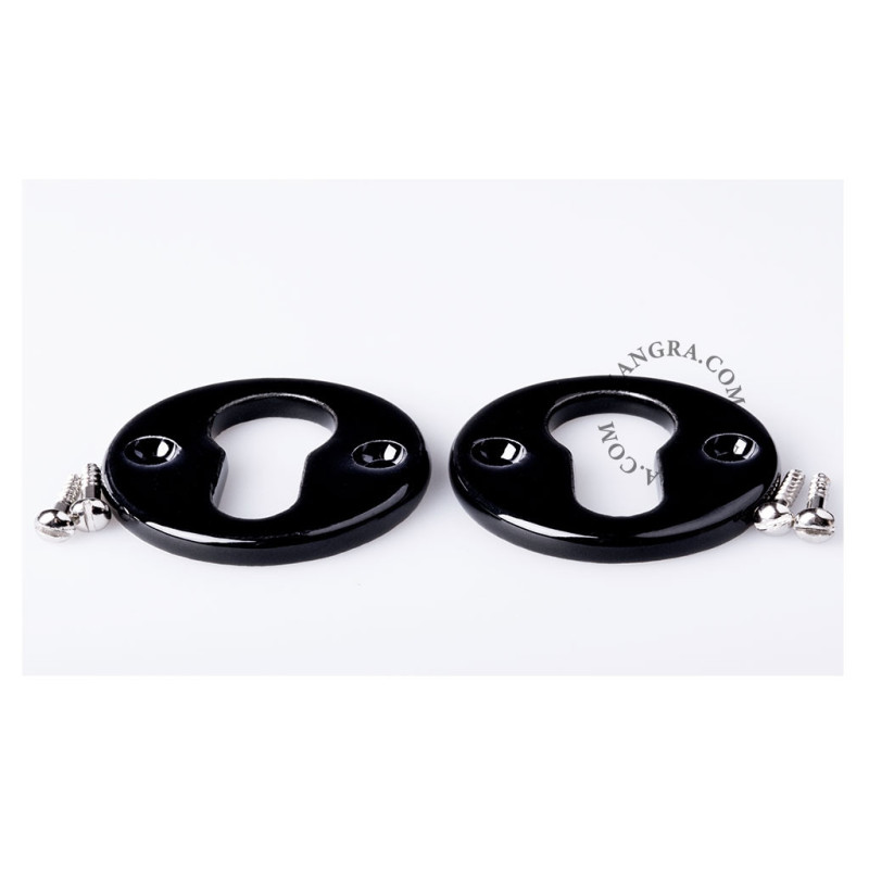 Black porcelain cylinder escutcheons - black screws Zangra