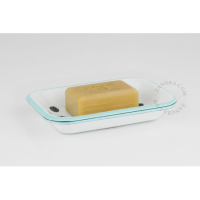 White enamel soap dish with blue rim Zangra