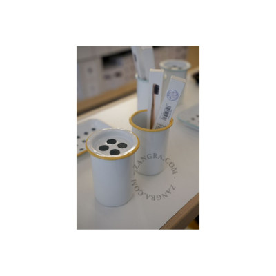 White enamel soap dish with yellow rim Zangra