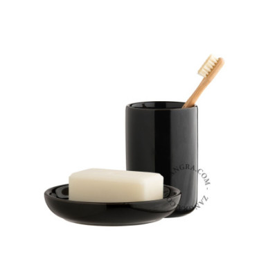 Black porcelain cup and soap dish Zangra