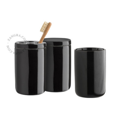Uchwyt na szczoteczkę do zębów, pojemnik i kubek – czarny Zangra
