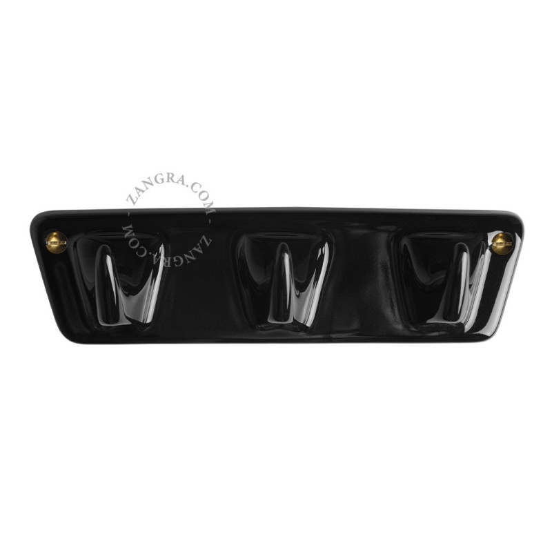 Porcelain wall rack with 3 hooks – black Zangra