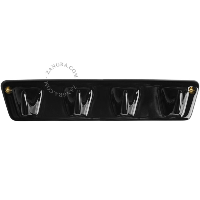 Porcelain wall rack with 4 hooks – black Zangra