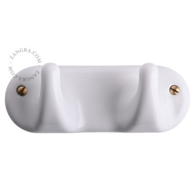 Porcelain wall rack with 2 hooks – white Zangra
