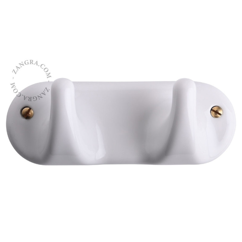 Porcelain wall rack with 2 hooks – white Zangra