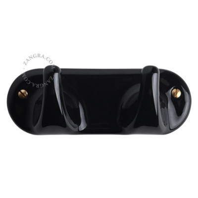 Porcelain wall rack with 2 hooks – black Zangra