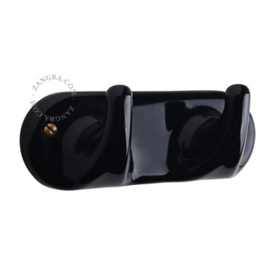 Porcelain wall rack with 2 hooks – black Zangra
