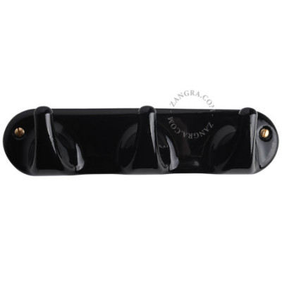 Porcelain wall rack with 3 hooks – black Zangra
