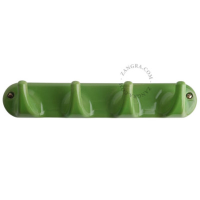 Porcelain wall rack with 4 hooks – green Zangra