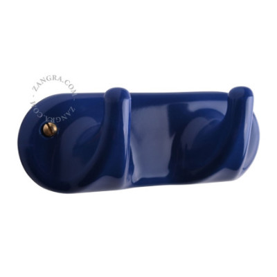 Porcelain wall rack with 2 hooks – blue Zangra