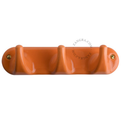Porcelain wall rack with 3 hooks – orange Zangra