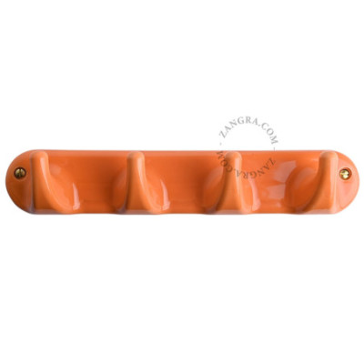 Porcelain wall rack with 4 hooks – orange Zangra