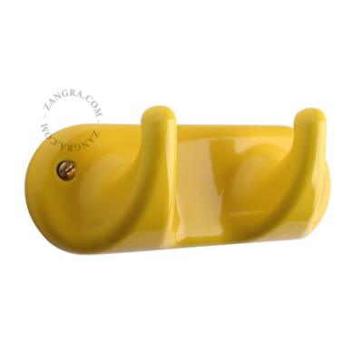 Porcelain wall rack with 2 hooks – yellow Zangra
