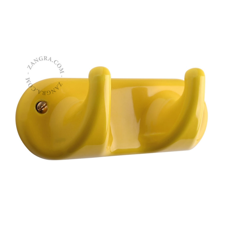 Haczyk porcelana - żółty – wieszak z 2 haczykami porcelanowy - żółty Zangra