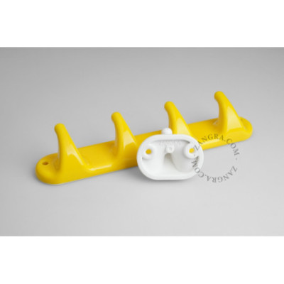 Porcelain wall rack with 2 hooks – yellow Zangra