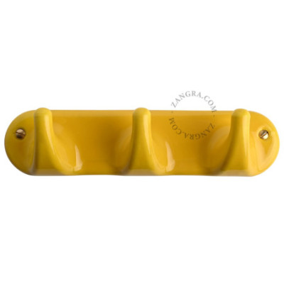 Porcelain wall rack with 3 hooks – yellow Zangra