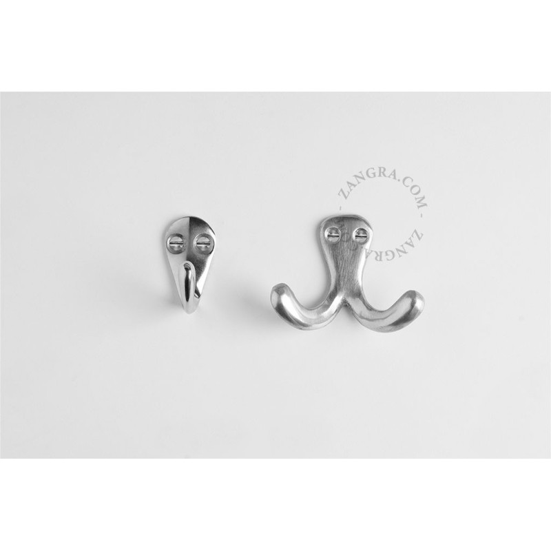 Aluminium double wall hook – silver Zangra