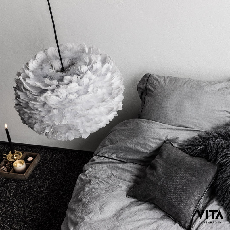Light grey lamp with feathers Eos Medium UMAGE