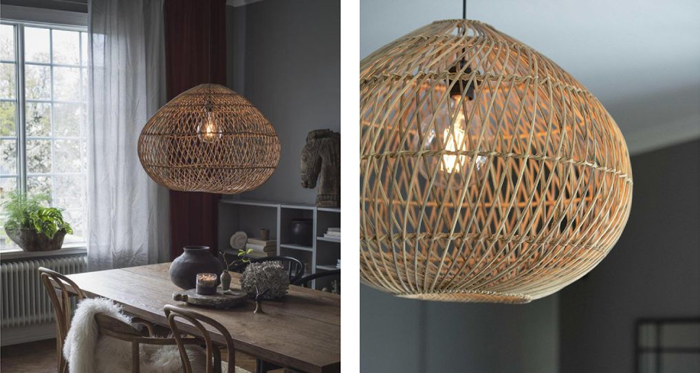 Naturalna lampa wisząca nad stołem jadalni